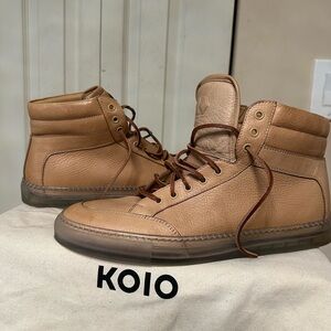 KOIO Men's Tan/Chestnut Leather High-Top Sneakers